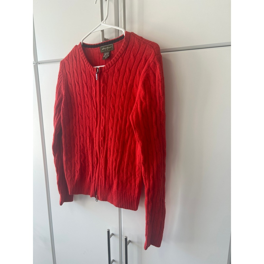 Eddie Bauer Red Cable Knit Full Zip Angora Blend Cardigan Sweater Womens Medium - Picture 8 of 15